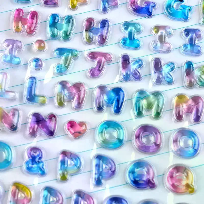 Colorful 3D Cartoon Alphabet Relief Stickers for DIY Journal Planner Photo Decorations Educational Reward Stationery