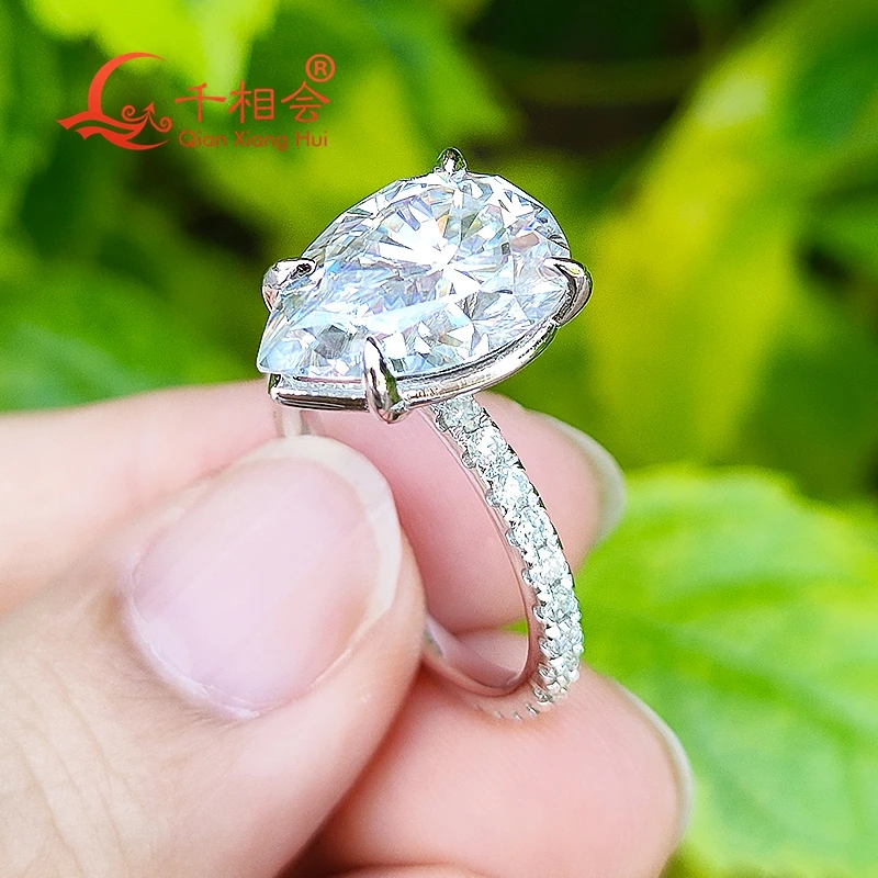 

10k 14k 18k real gold 6ct 10*14mm pear shape full D vvs white melee moissanite band Ring Jewelry Engagement wedding gift Ladies