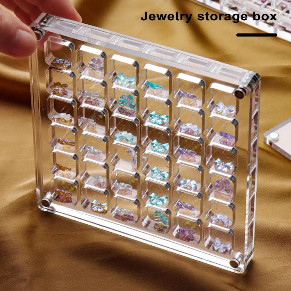 Nail Rhinestone Box Acrylic Nail Rhinestone Storage Box with 36 Grids Magnetic Suction Organizer for Nail Jewelry Eco-friendly