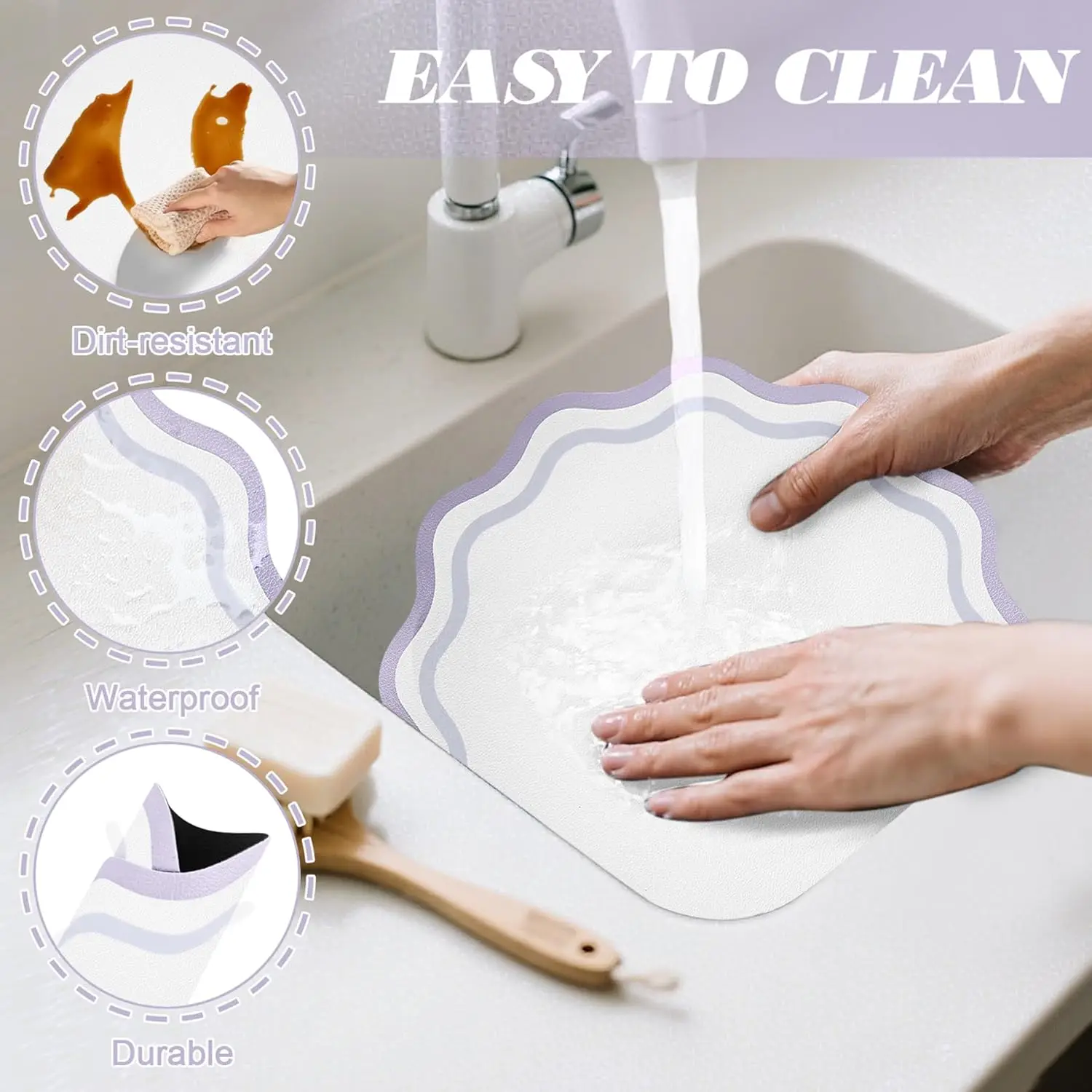 1/4/6pcs Lilac Spring Gift Placemats Faux Leather Round Reversible Placemats with Scallop Edge Washable Flower Shaped Table Mats