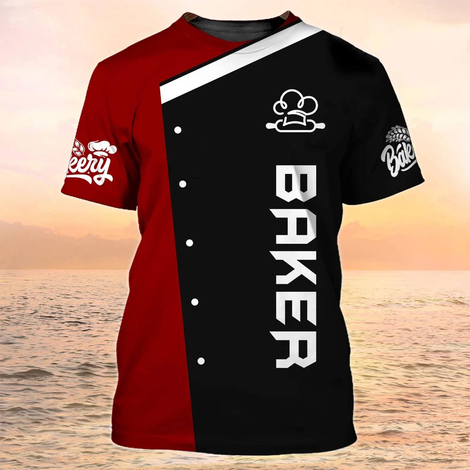 Chic Chef Clothing 3D Printed Men's T-Shirt Pastry Kitchen Cooking Oversized O-Neck Top Breathable Dirty Resistant Short Sleeve