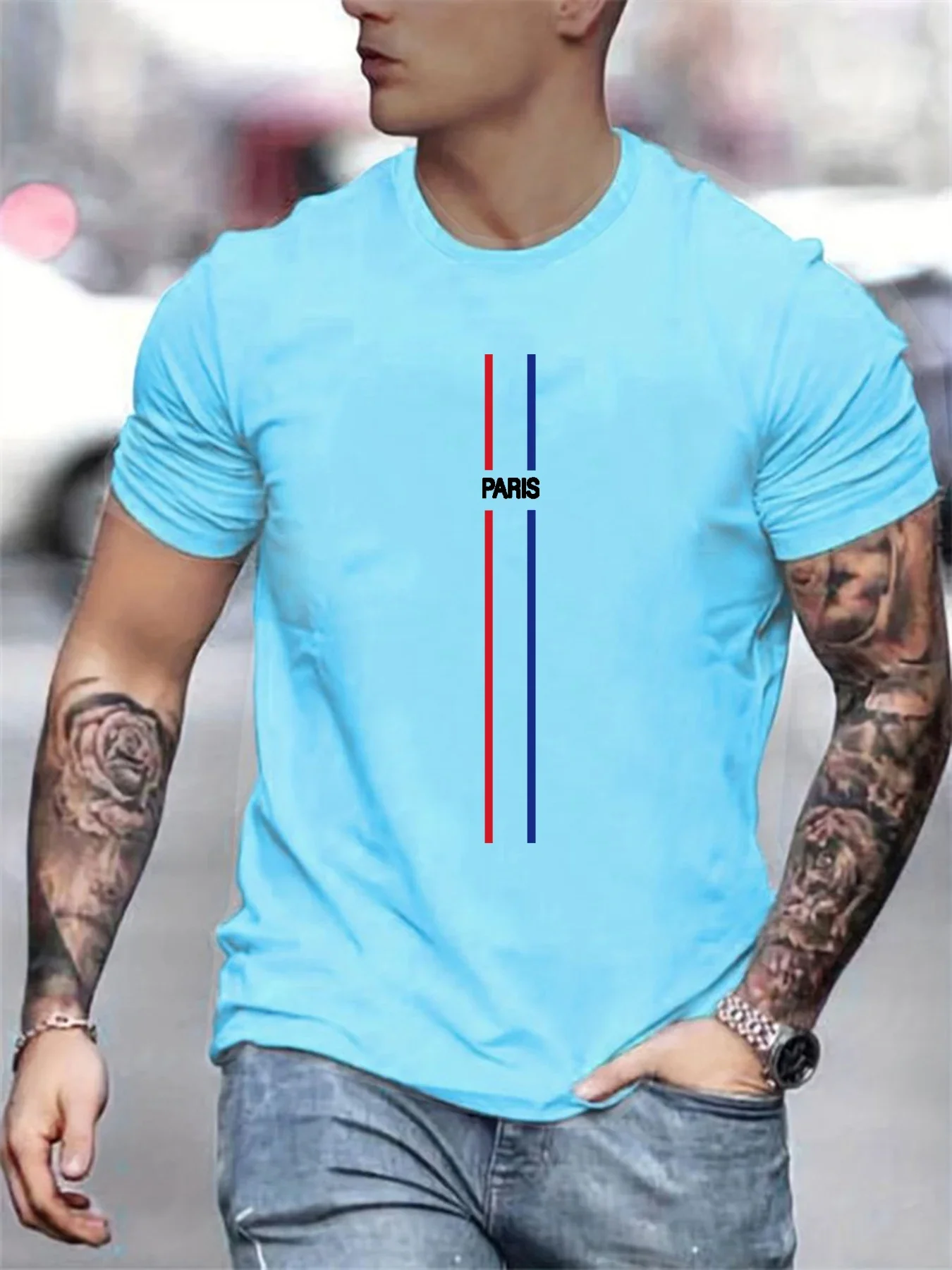 Camiseta con estampado de patrón temático de París para hombre, Camiseta cómoda con ventilación, Camiseta con estampado 3D, ropa de verano para