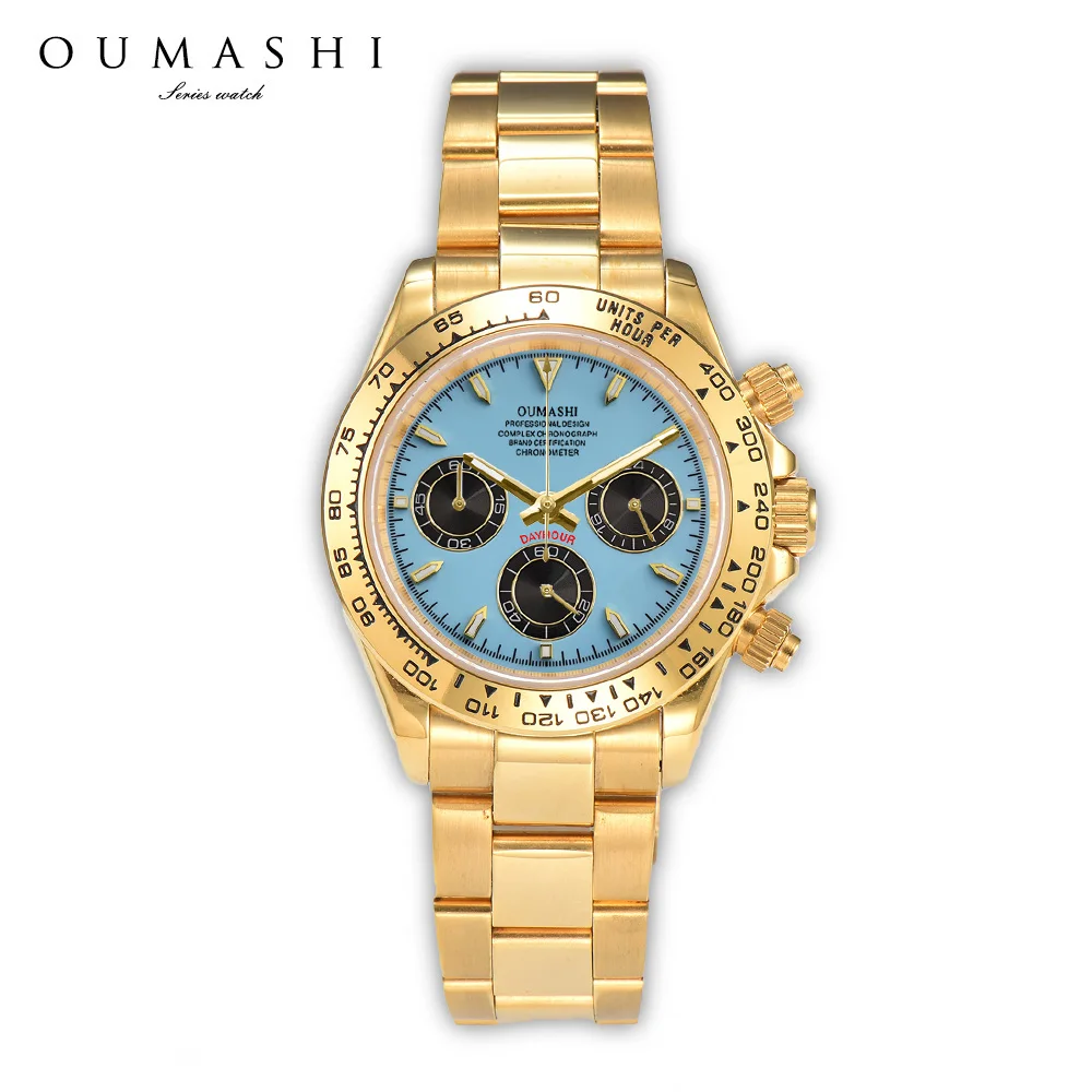 

Men's watch Chronograph watch Quartz watch VK63 Movement Stainless steel sapphire glass VK63 watch green luminous Blue dial