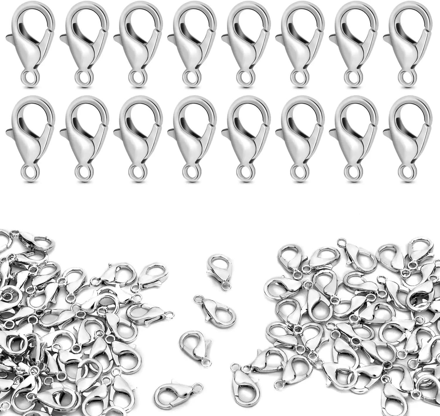 

120pcs 12mm Tiny Metal Alloy Lobster Claw Clasps for Jewelry Making Necklace Bracelet Keychain Silver
