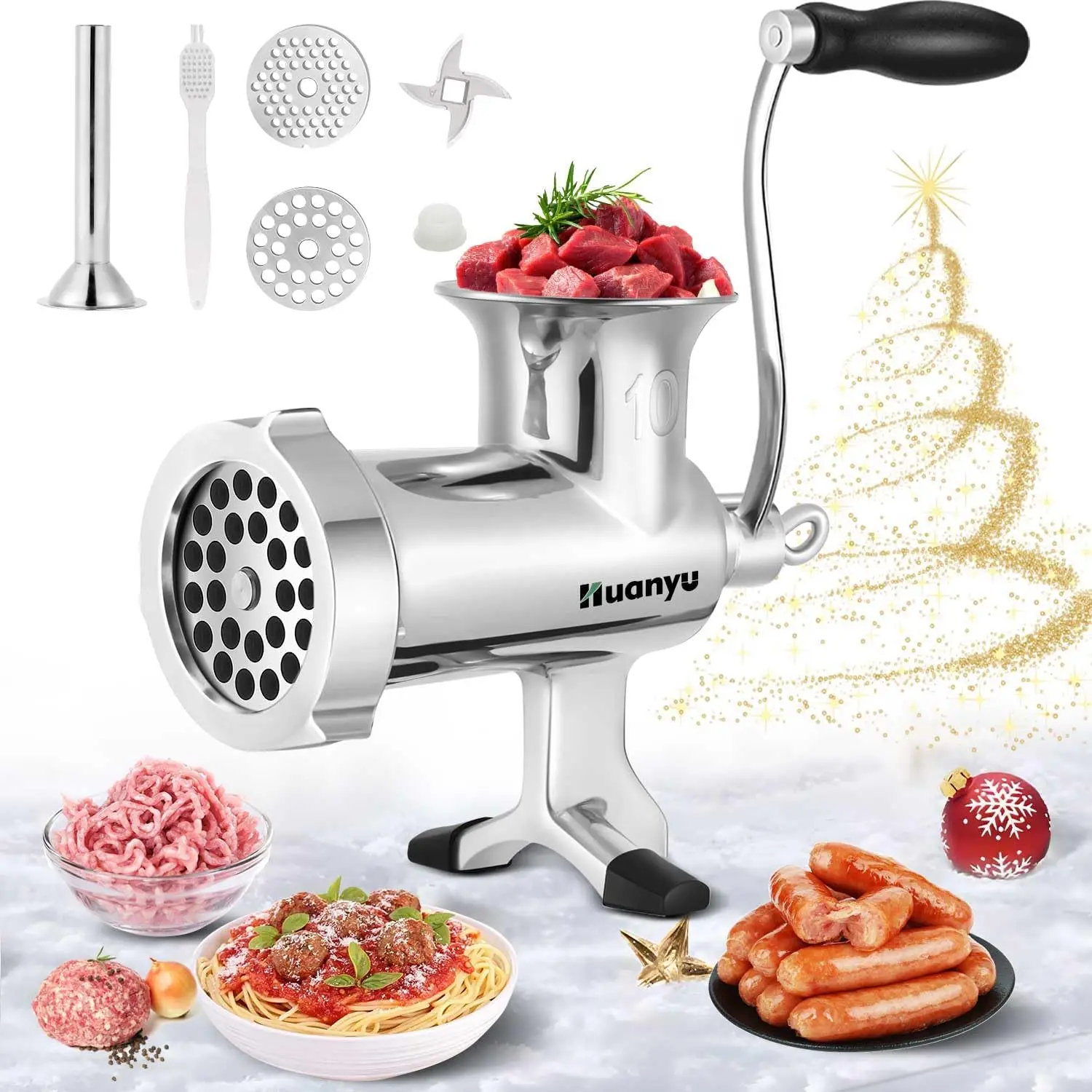 Meat Grinder Manual Stainless Steel Meat Mincer Sausage Stuffer Filler Handheld Meat Grinding Machine Multifunctional Attachment