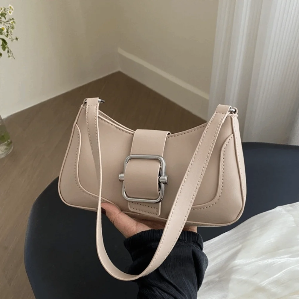 Borsa a tracolla con fibbia vintage alla moda per il tempo libero Y2k Borsa da ascella da donna Cuasal Borsa in pelle PU tinta unita per ragazze