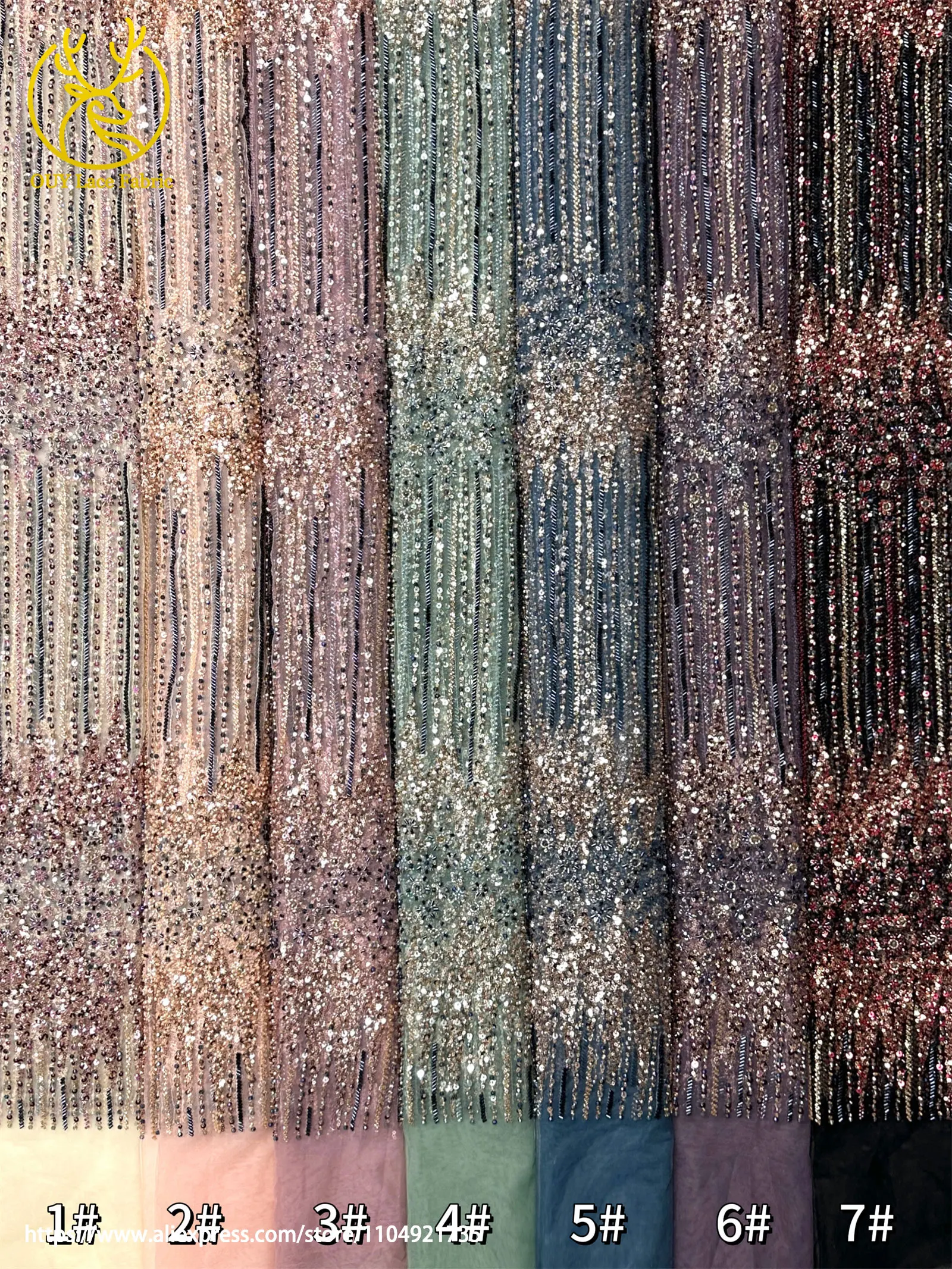 Luxuriöser Afrikanischer Schwer Perlenverzierter Spitzenstoff 2026 Hochwertige Luxuriöse Französische Pailletten-Stickerei-Spitze für Brautkleider – Detail 24
