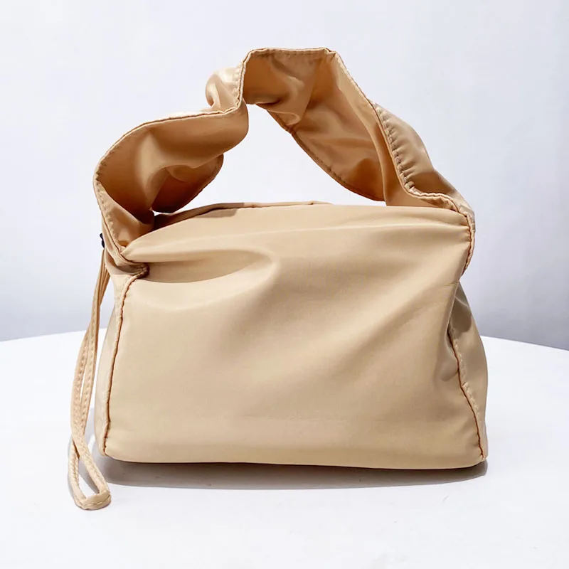 Nylon Cloth Wrist Square Pleated Bags For Women Luxury Designer Handbags And Purses 2024 New In Fashion Ruched Drawstring Tote