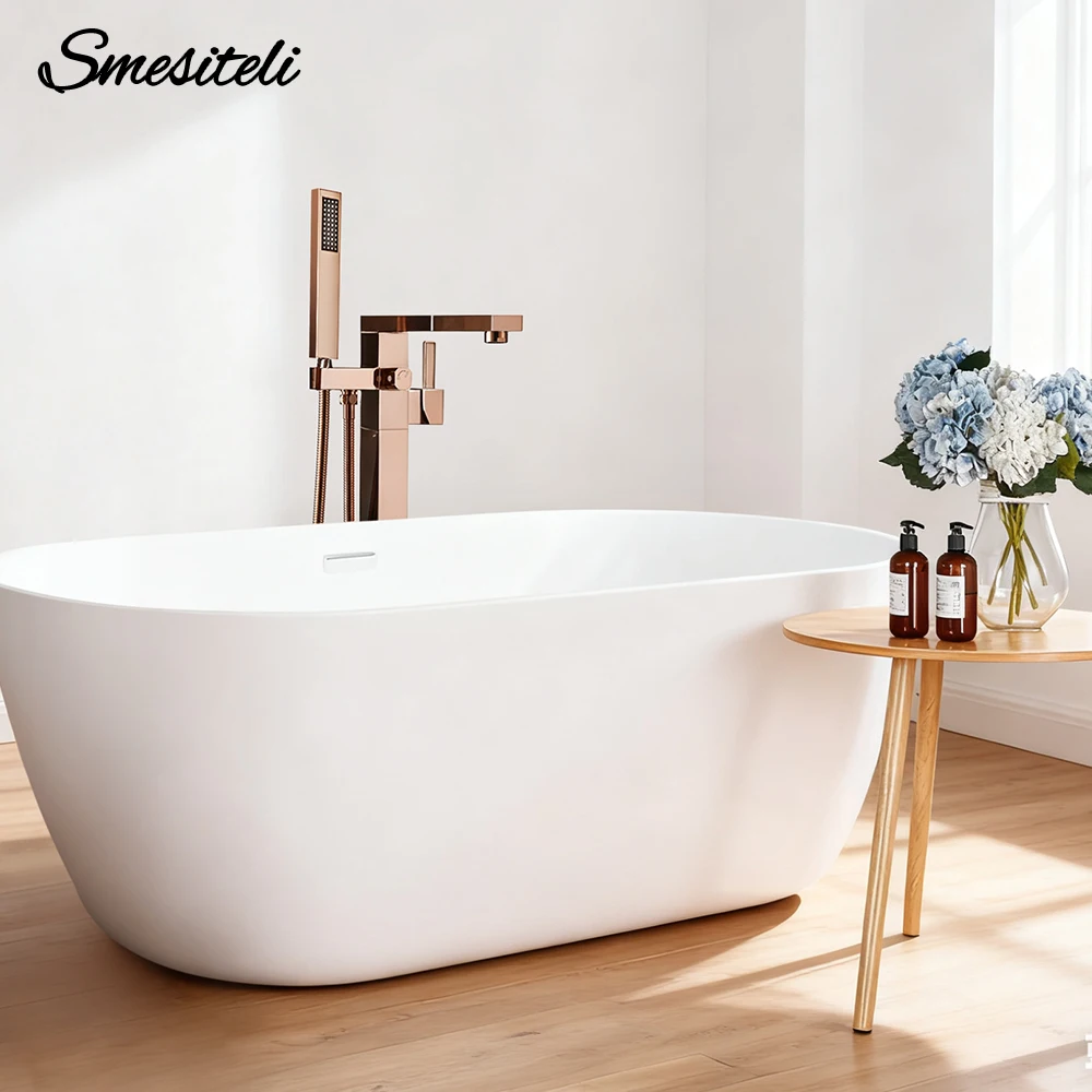 Rubinetto per vasca da bagno a pavimento autoportante rubinetto per vasca da bagno di lusso con beccuccio miscelatore freddo/caldo con doccetta nero opaco