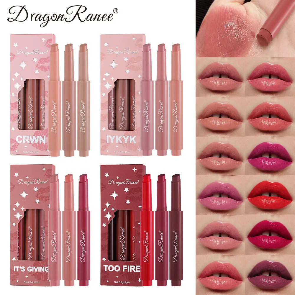 

3 Pcs Lipstick Set Matte Velvet Texture Moisturizing Non Sticky Lasting Waterproof Daily Lipstick Cosmetic Festival Gift 2.5g*3