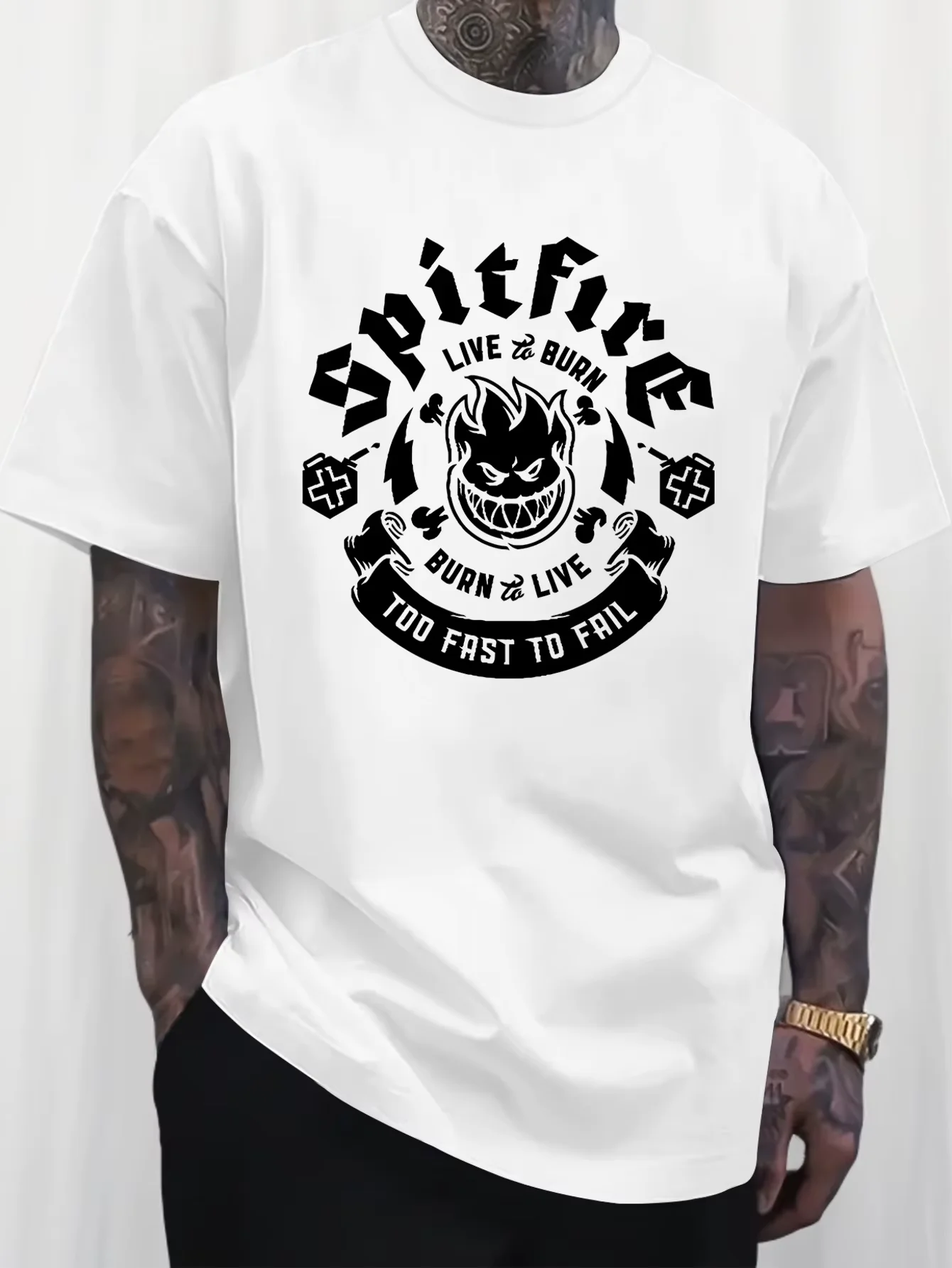 

Summer Men's 100_ Cotton Casual Loose Letter Pattern Printed Comfortable Sports Round Neck Short