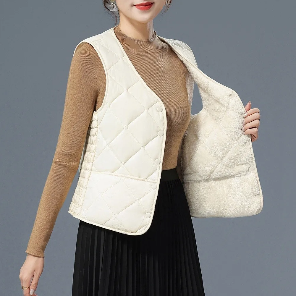 Women's Cotton Polyester Lightweight Vest V-Neck Solid Color Diamond Pattern Regular Length for Summer Activities