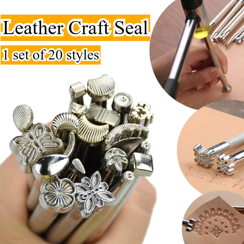 20 stücke Metall Leder Arbeits Sattel, Der Werkzeuge Carving Leder Handwerk Stempel Kit DIY Druck Handwerk Liefert Leder Werkzeuge