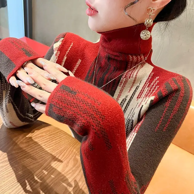 سترة نسائية بياقة مدورة لخريف وشتاء بقصة ضيقة وأكمام طويلة متماسكة لتقليل العمر بلوفر تنحيف أنيق كاجوال #1