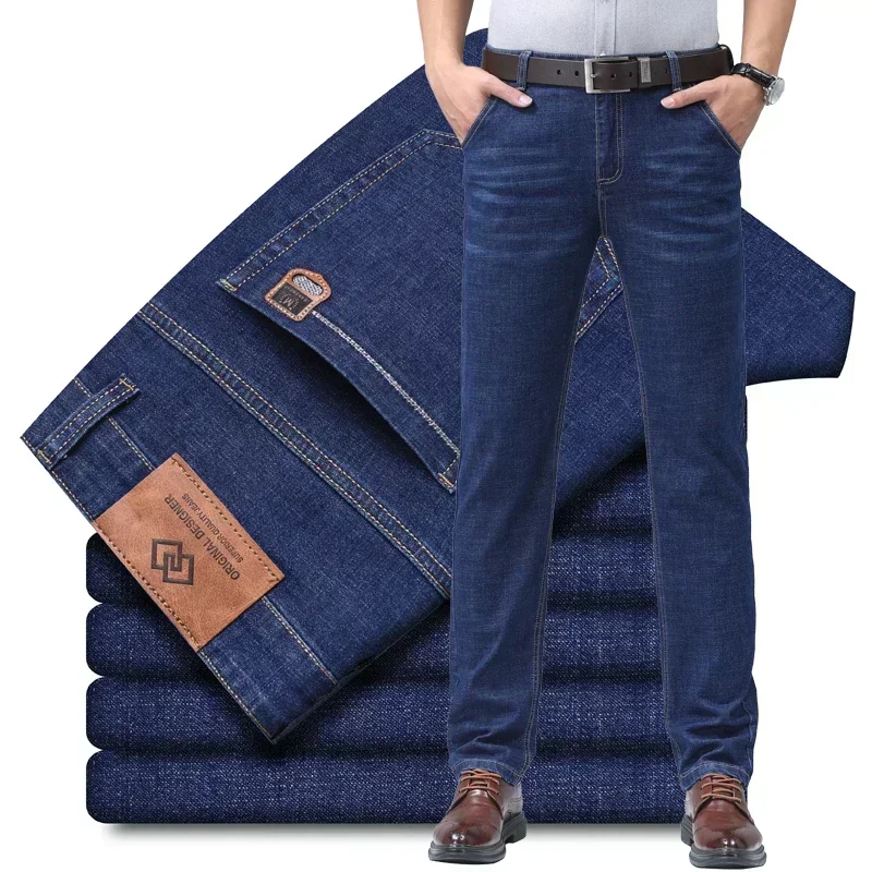Man Fashion Straight Jeans Man Stretch Slim Fit Workwear Pants Comfortable Soft Business Denim Work Trousers Male Brand Clothing