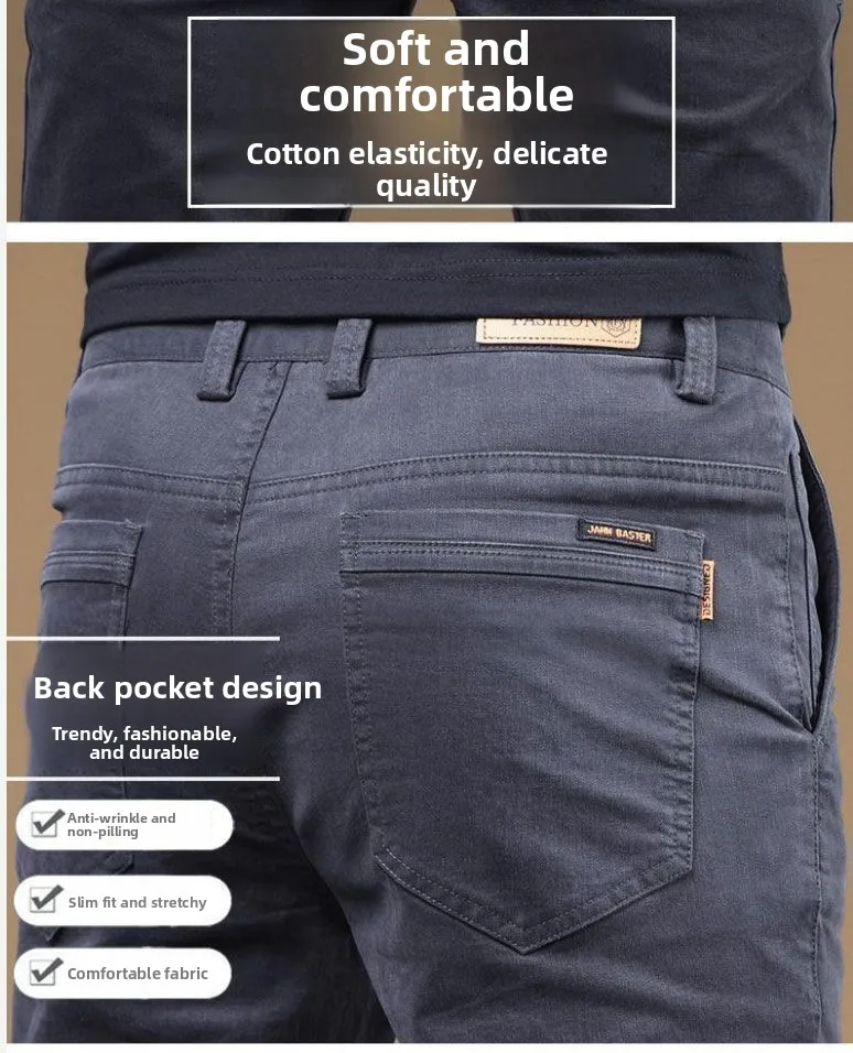 Hochwertige Dünne Baumwoll-Herrenhose Trendige Vielseitige Elastische Leichte Business-Hose Formelle Gerade Arbeitshose – Detail 5