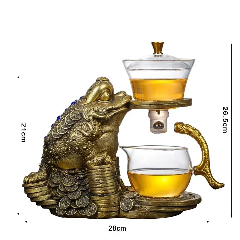 Creative Tea Toad Shape Teapot Automatic Tea Maker Pu\'er Oolong Teapot And Cup Set Heat-resistant Glass Teapot Holder Base