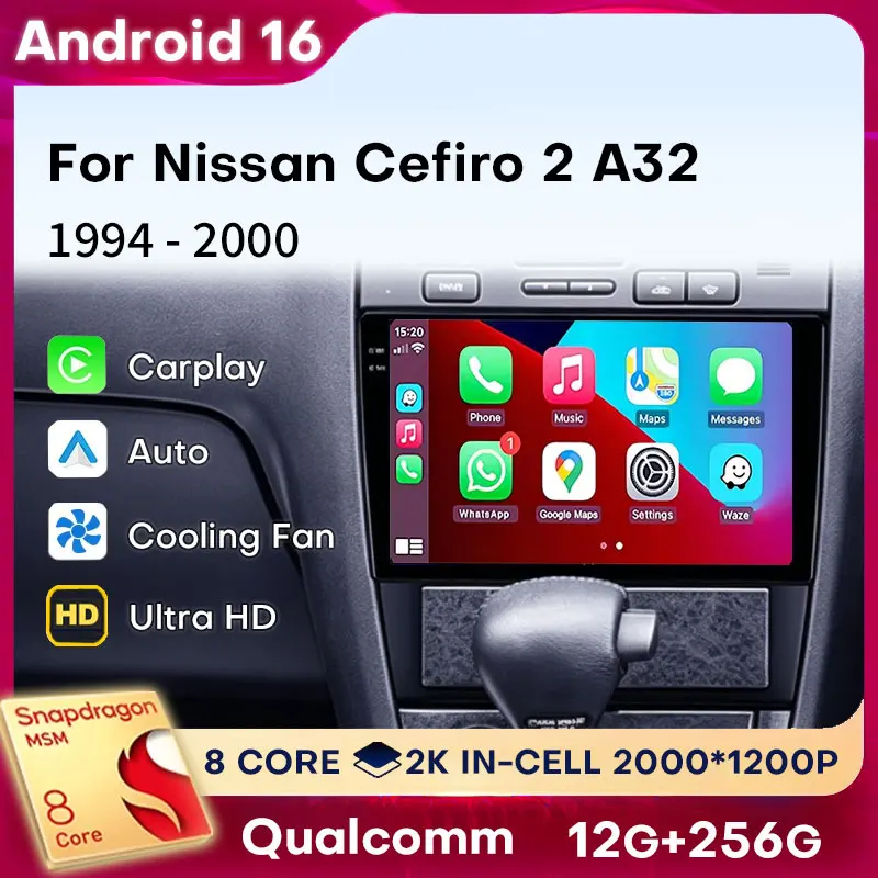 Android 16 Carplay For Nissan Cefiro 2 A32 1994 1995 1996 1997-2000 Car Radio 360 Camera 4G LTE Player WIFI Auto Multimedia 2din
