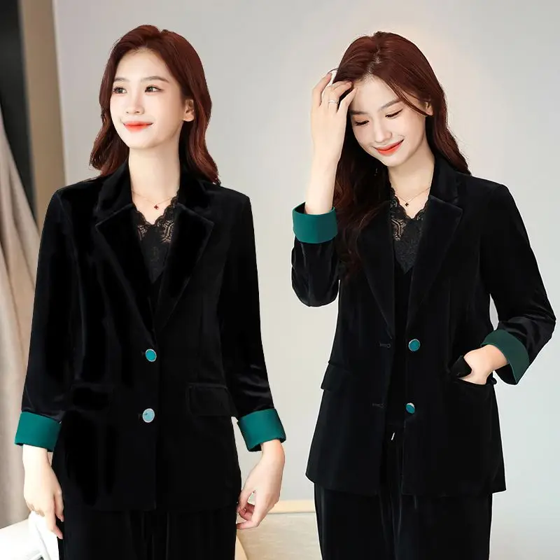 High-Quality Golden Velvet Blazer Blazer Women's Spring And Autumn New Korean Version Casual Slim Retro high-End Suit Top Jacket