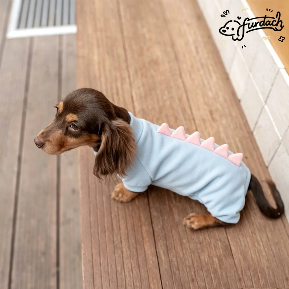 Dinosaurier-förmiger Fleece-Pullover für Weibliche Dackel Winter 4-Beiniger Warmer Mantel für Wiener Hunde Weicher Dackel-Jumpsuit – Detail 3