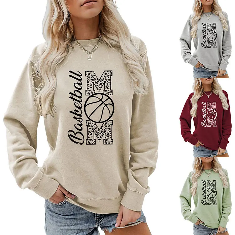 

Autumn new sweatshirt basketball mom printed sweatshirt long sleeve round neck shirt simple fashion sweatshirt loose casual shir