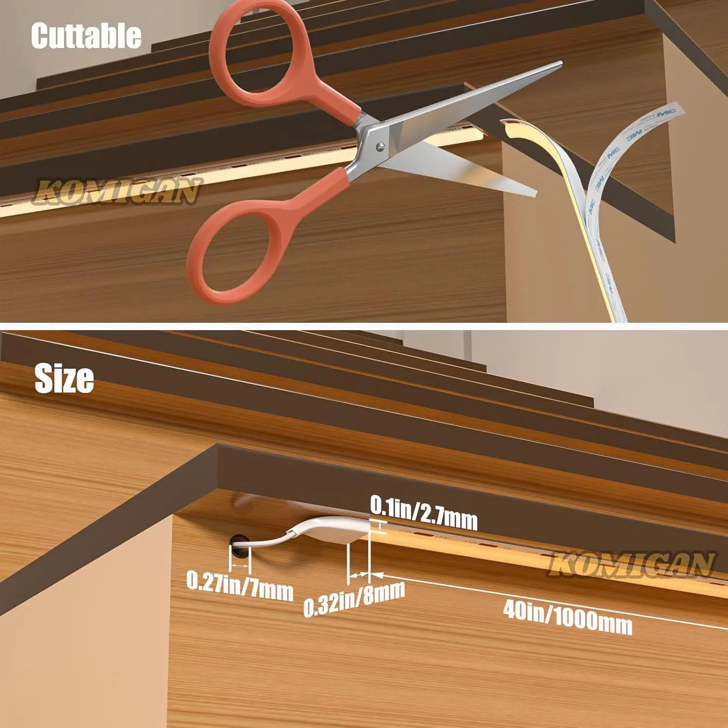 Kit d'éclairage d'escalier à LED avec détecteur de mouvement intelligent, bande lumineuse à LED de 40 pouces (100 cm) de long