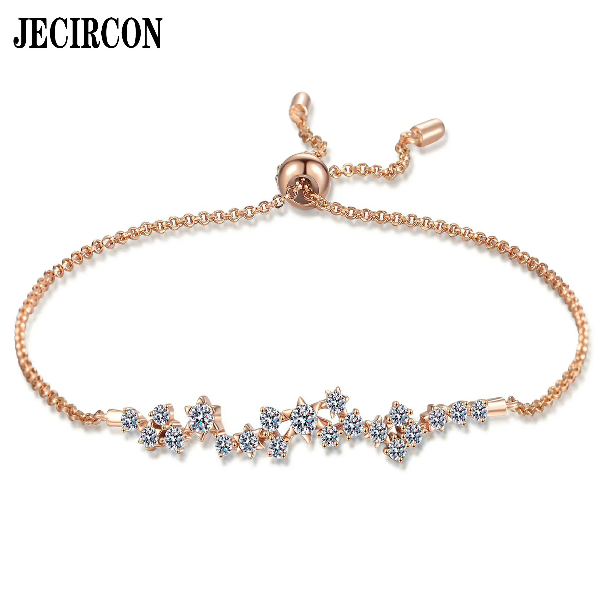 

JECIRCON 925 Sterling Silver Moissanite Champagne Gold Bracelet for Women flower branch push-pull Chain Light Luxury ins Fashion