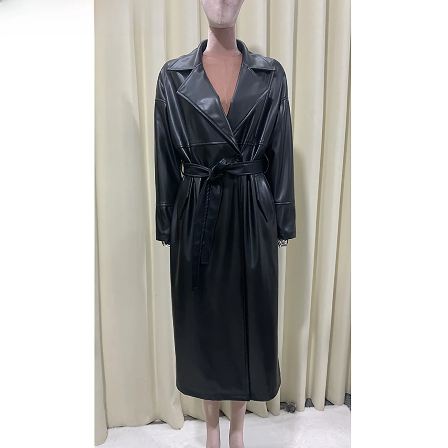 

Повседневное свободное длинное пальто Nerazzurri из искусственной кожи для женщин, мягкая кожаная куртка, осенняя ветровка, модная элегантная верхняя одежда