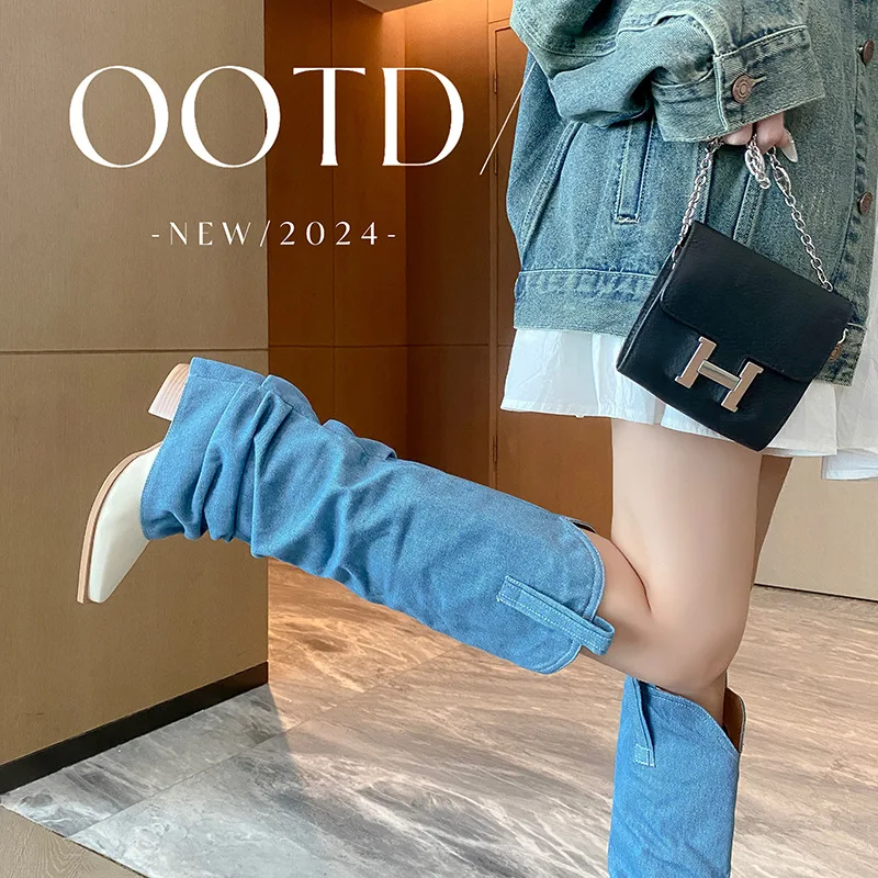 Women's Slouchy Knee-High Boots Fold-Over Design with Buckle Detail for Street Style Y2K Fashion Night Out Festivals Casual