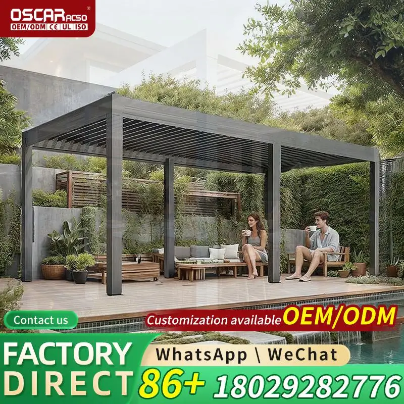 Fully Automatic Aluminum Pergola Outdoor 100percent Waterproof Smart Motorized Garden Backyard Deck Patio Modern Villa Europe Lu