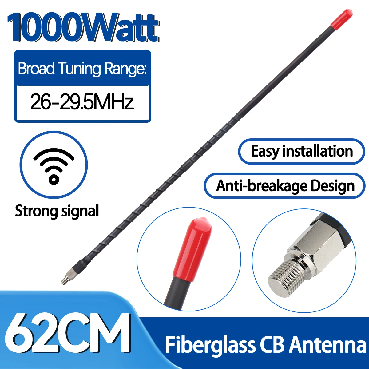 ABBREE Fiberglass CB Antenna 1000Watts 27MHz High Quality For Cobra Midland Uniden Maxon Anytone Handheld Radio Walkie Talkies