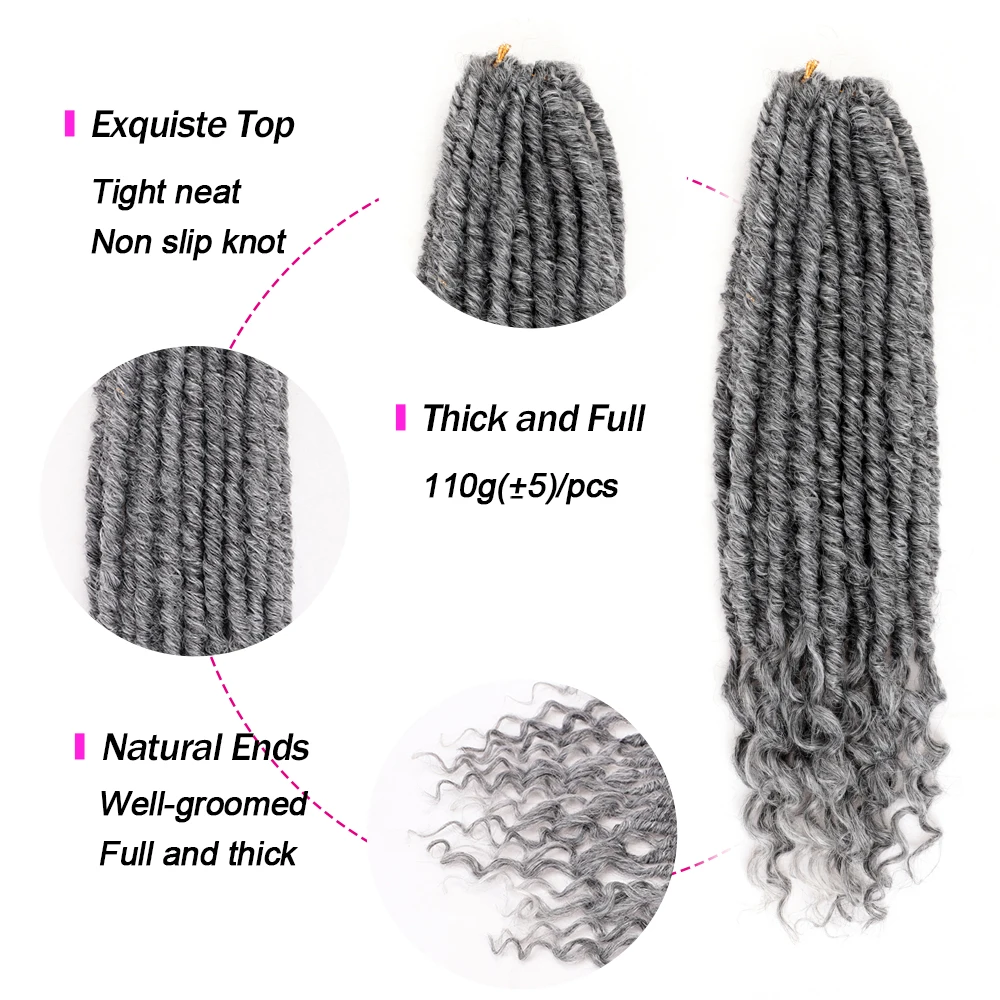 16/20 pollici dea Faux Locs Crochet trecce estensioni dei capelli Dreadlocs sintetici morbidi naturali con estremità riccia per le donne nere