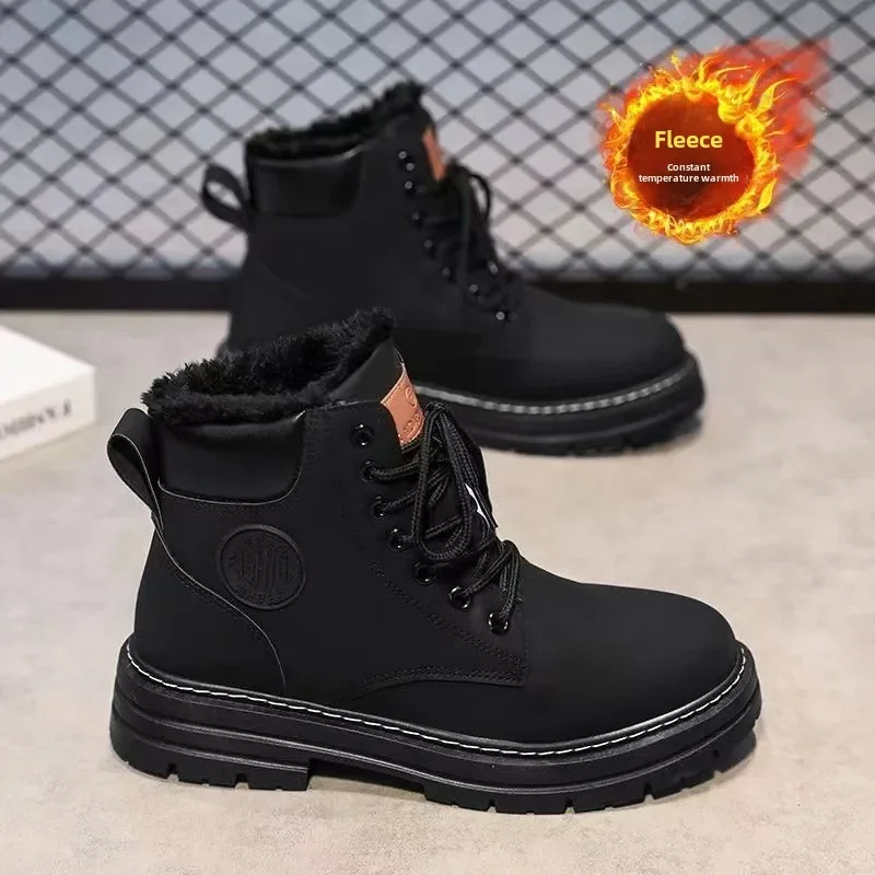 Winter Fur Ankel Boots for Men High Top Warm Cotton Shoes Outdoor Waterproof Platform Men's Snow Boots Booties Botas De Hombre44