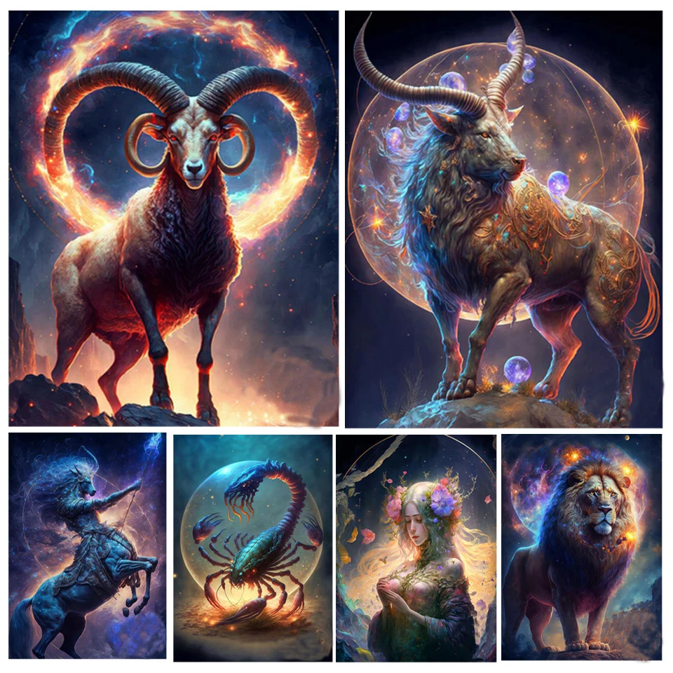 AB Fantasy Animal Twelve Constellation 5D Full Diamond Mosaic Zodiac Diy Diamond Painting Cross Stitch Kits Handmade Home Decor