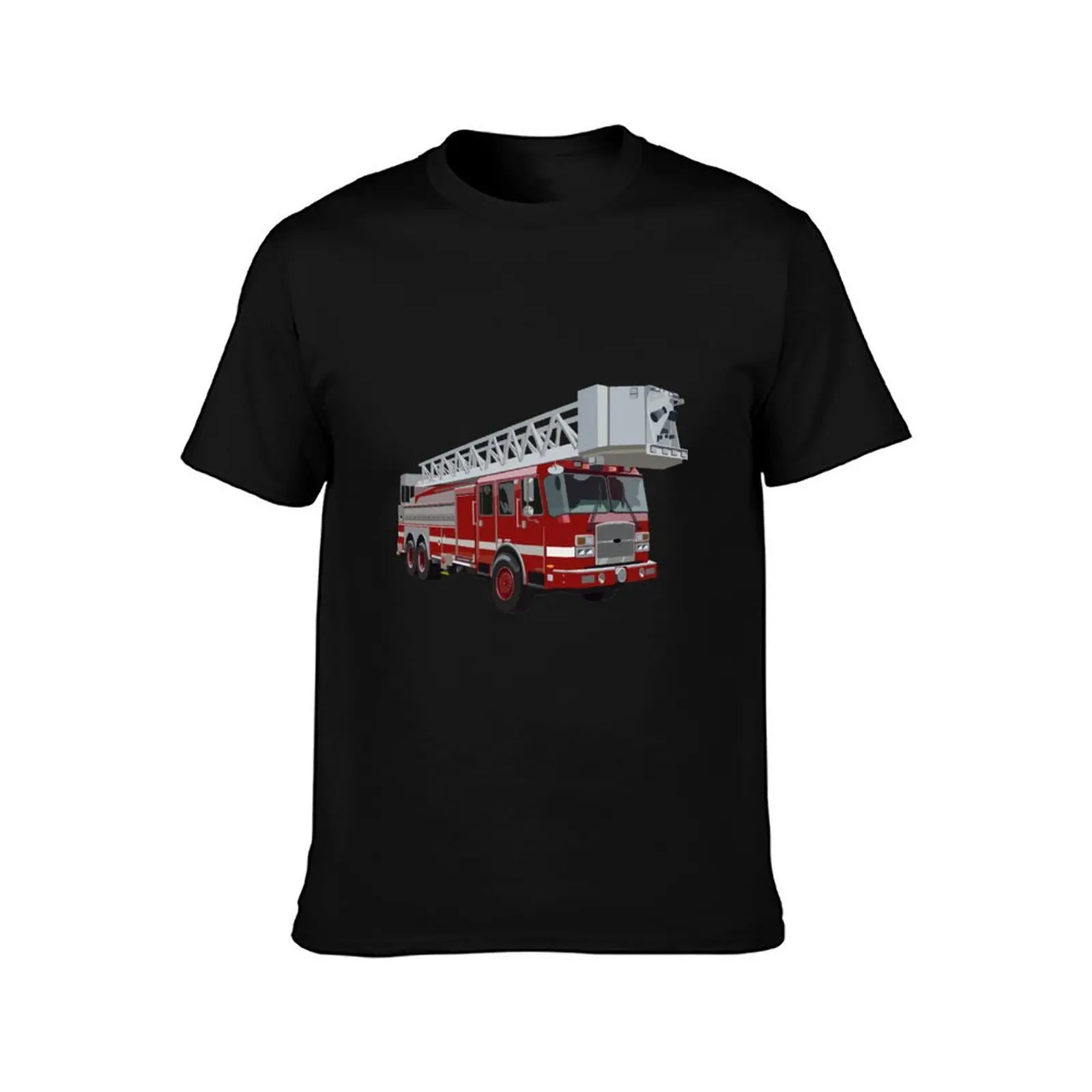 Fire Engine Truck with Ladder T-Shirt Classic Crew Neck Cotton T-Shirt