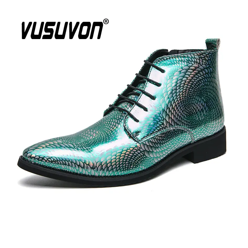 

Fashion Men Italian Design Boots Casual Shoes Winter Party High Quality Patent Leather Riding Botas Masculinas 38-48