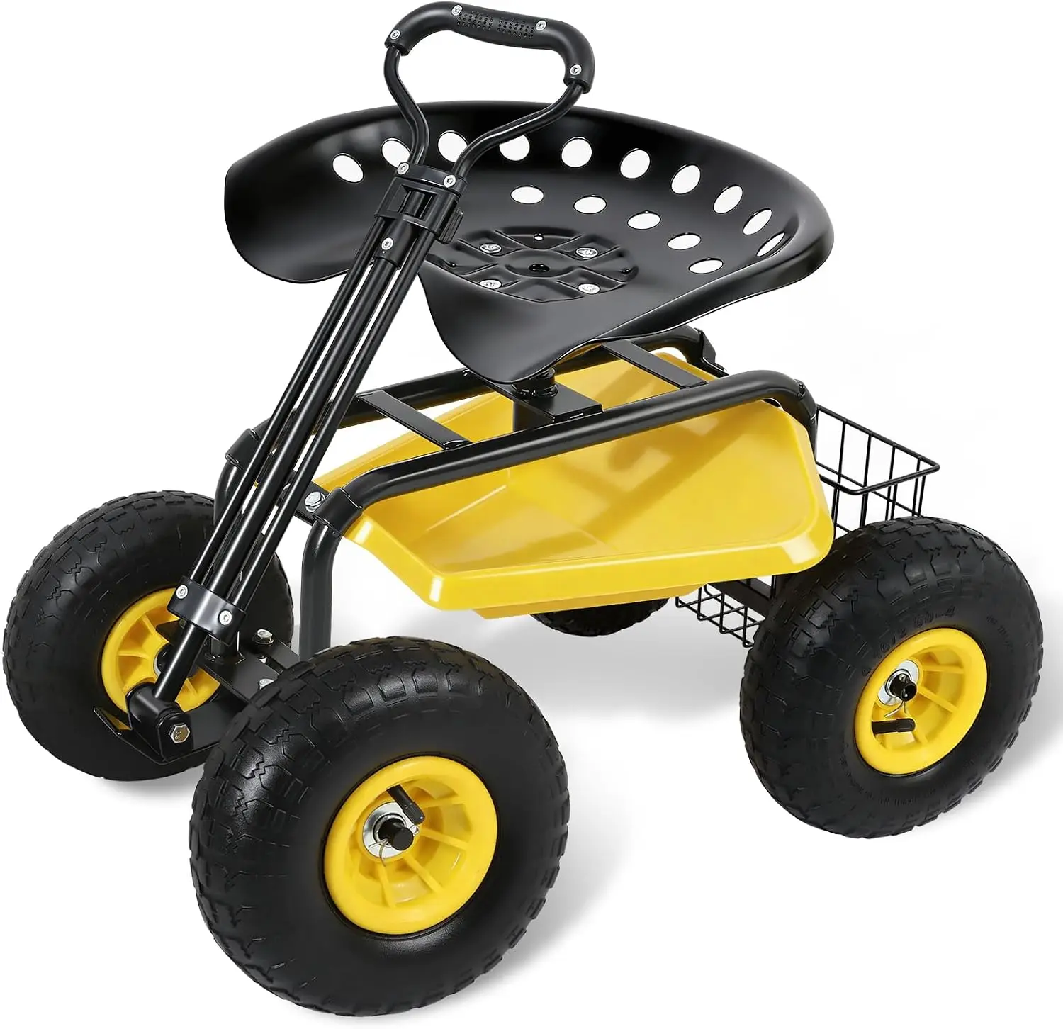Garden Rolling Cart with 440 lb Capacity and Adjustable 360-Degree Swivel Seat
