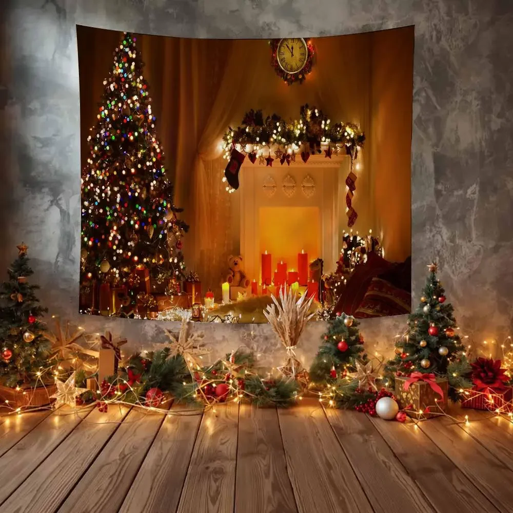 Christmas Fireplace Tapestry Christmas Wall Hanging Tapestry | Soft Fabric Mural Decor for Bedroom & Living Space