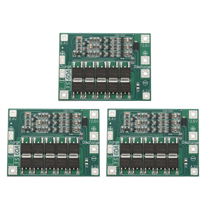 3X 3S 60A Bms Board 11.1V 12.6V 18650 Li-Ion Lithium Battery Protection Board Enhanced Version