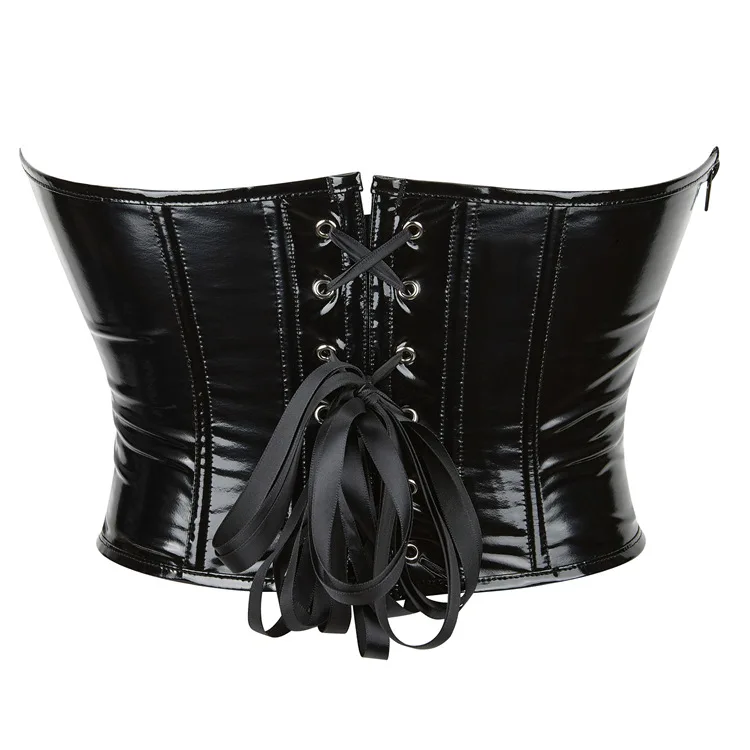 Sexy Women Vintage Wetlook PVC Leather Gothic Bandage Bustier corsetto Fashion Shiny PU Patent Short senza spalline Lingerie