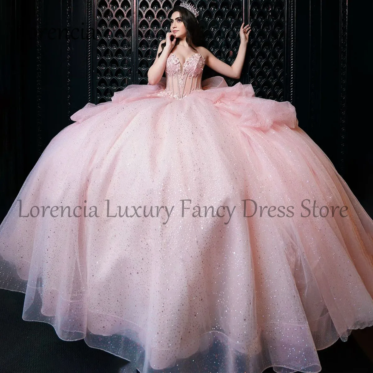 Sparkly Mexican 2024 Quinceanera Dress Formal Sweet 16 Ball Gown 3D Flowers Applique Pink Sleeveless Vestidos De XV Anos