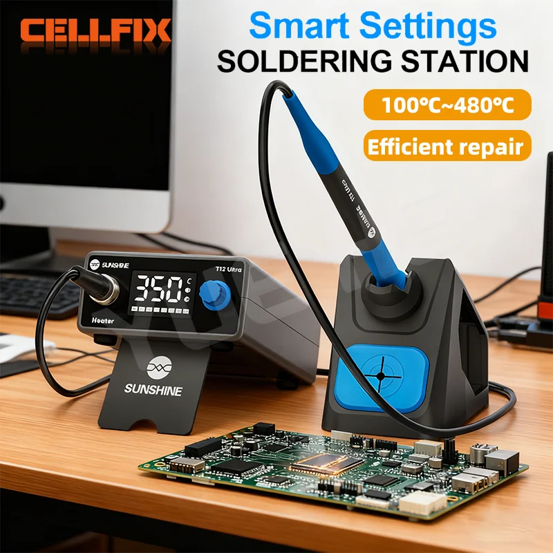 

Паяльная станция SUNSHINE T12 Ultra 100-480 ℃ Точный контроль температуры, быстрый нагрев, двухрежимные интеллектуальные настройки для инструмента для ремонта печатных плат