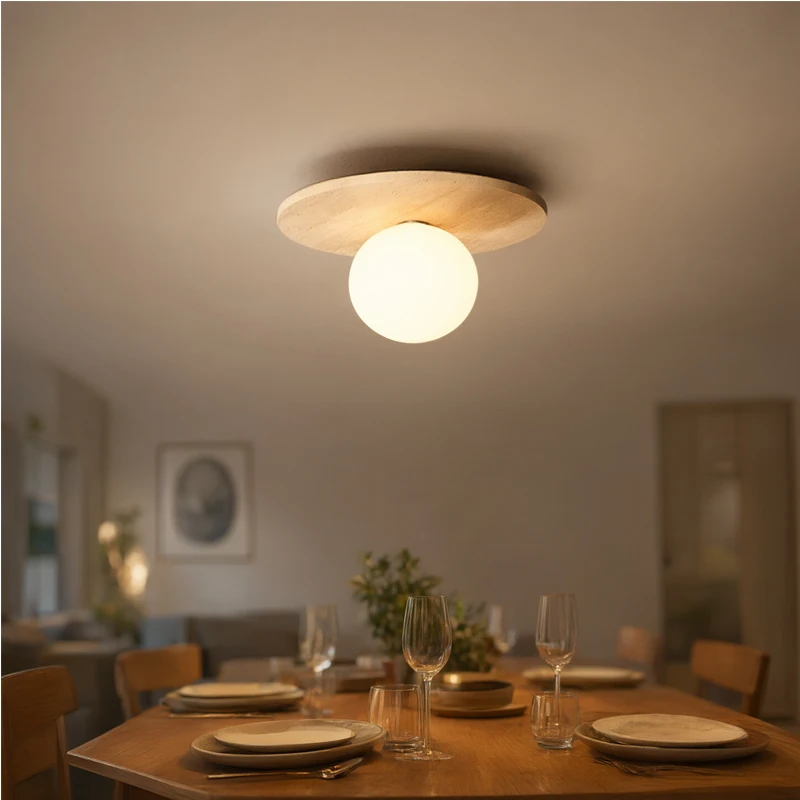 Modern LED Ceiling Lamp Wabi Sabi Design for Balcony Corridor Cream Yellow Stone Pattern Home Clothing Shop Decorative Lighting