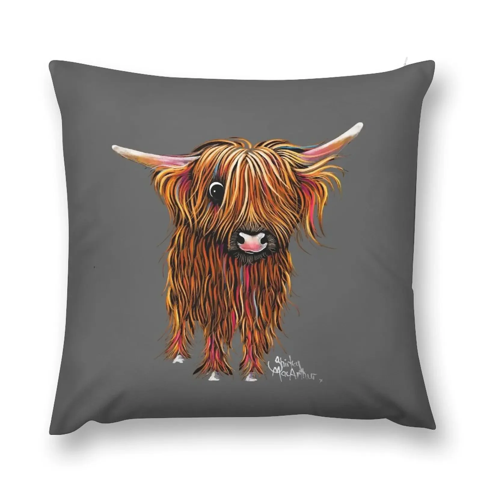 HiGHLaND CoW PRiNT SCoTTiSH ' PoRRiDGe oN GReY ‘ BY SHiRLeY MacARTHuR Throw Pillow Christmas Pillow Covers Pillow Cover