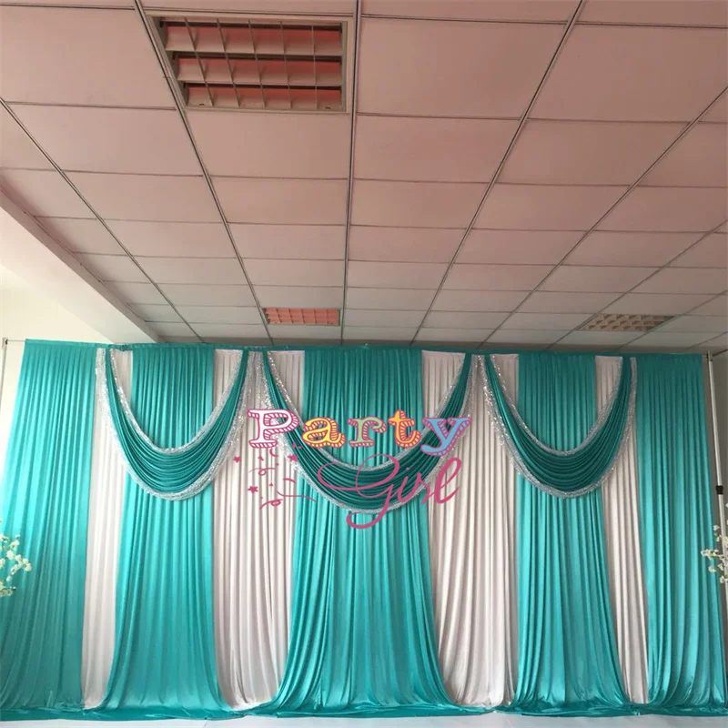 

White And Turquoise Ice Silk Backdrop Curtain Wedding Photo Booth Stage Background For Banquet Event Decoration