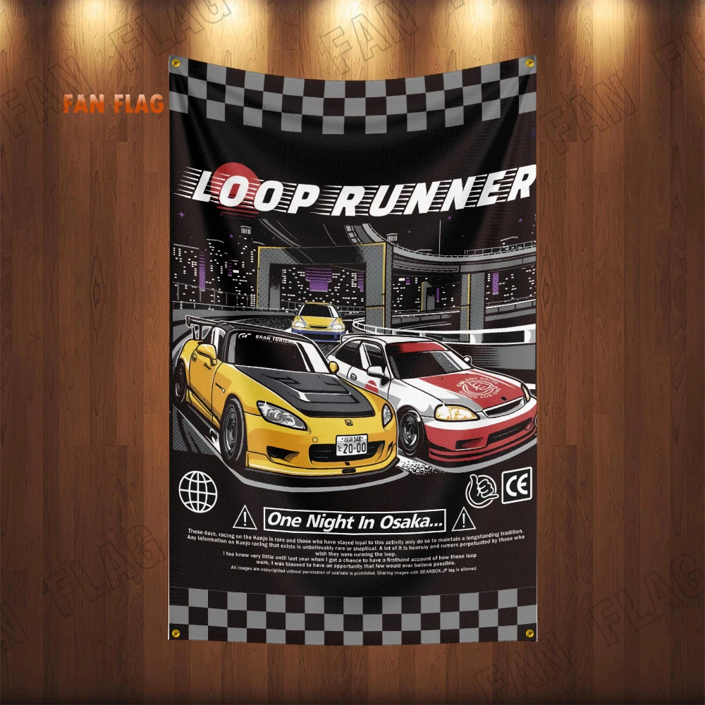 90x150cm 3X5FT Cool JDM Car Flag Polyester Printed Racing Car Banner For Decor