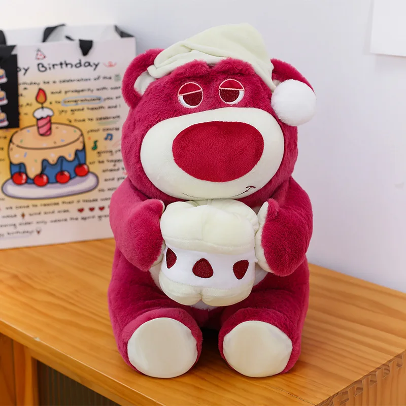 Kawaii ألعاب من نسيج مخملي لطيف الفراولة الدب محشوة دمية الكرتون كعكة تيدي بير قبعة النوم محبوب وسادة هدية للأطفال عيد ميلاد