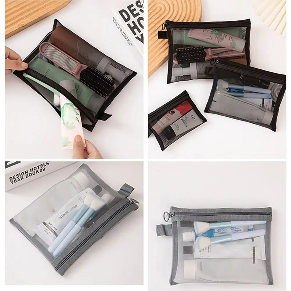 กระเป๋าถือกระเป๋าเครื่องสําอางโปร่งใสพร้อมซิปตาข่ายตาข่ายกระเป๋าเก็บกระเป๋าเดินทาง