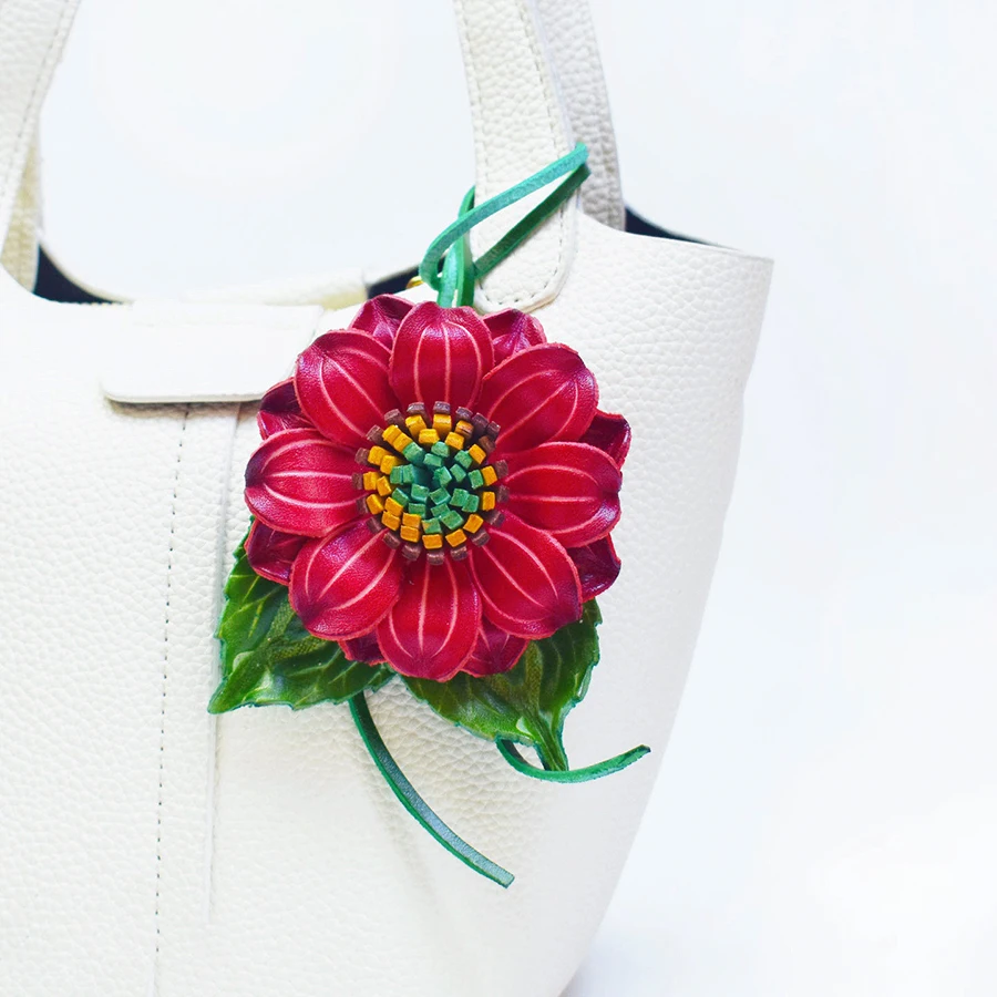 Cowhide Camellia Pendant Bag Charm Purple Flower Keychain Bags Pendant Decoration High Luxury Girl Gift Bags Accessories