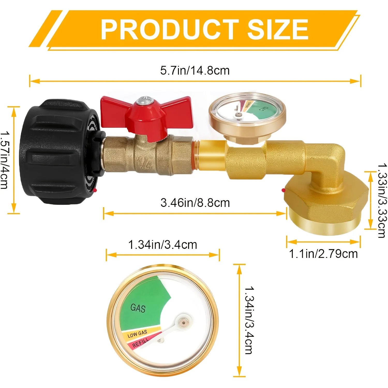 Adaptador de Recarga de Propano de 1 lb a 20 lb, Codo QCC1 con Manómetro y Válvula de Encendido/Apagado para Recargar Tanques de 1 lb desde Cilindros de Propano de 5-40 lb